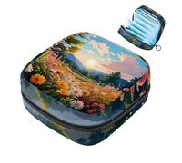 Borsa portaoggetti per assorbenti igienici, fiore luce del sole, bellissimo paesaggio montano, borsa per il primo periodo per ragazze e donne, sacchetto per coppette mestruali femminili borse per