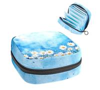Borsa portaoggetti per assorbenti igienici, fiori di camomilla ad acquerello su sfondo blu, borsa portatile per assorbenti mestruali, per donne, scuola, ufficio