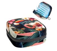 Borsa portaoggetti per assorbenti igienici, fiori esotici tropicali con tucano, borsa portatile per assorbenti mestruali, per donne, scuola, ufficio