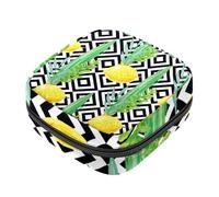 Borsa portaoggetti per assorbenti igienici, giallo limone verde foglie nere geometriche per il primo ciclo mestruale borsa per ragazze e donne, sacchetto per coppette mestruali femminili sacchetti per