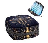 Borsa portaoggetti per assorbenti igienici, libellula dorata ed elementi geometrici, borsa portatile per assorbenti mestruali, per donne, scuola, ufficio