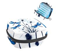 Borsa portaoggetti per assorbenti igienici, libellule blu che volano intorno ai denti di leone, borsa portatile per assorbenti mestruali, per donne, scuola, ufficio