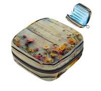 Borsa portaoggetti per assorbenti igienici, margherite colorate su sfondo in legno, borsa per kit per il primo periodo per ragazze e donne, sacchetto per coppette mestruali femminili borse per tamponi