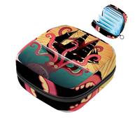 Borsa portaoggetti per assorbenti igienici, mostro marino, polpo e nave a vela, borsa portatile per assorbenti mestruali, per donne, scuola, ufficio