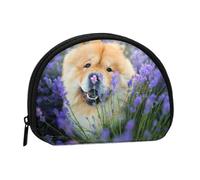 Borsa portaoggetti per assorbenti igienici per il trucco, piccola, a forma di Chow-Chow, dolce e soffice cane marrone, viola e selvaggio, portamonete per cosmetici da donna