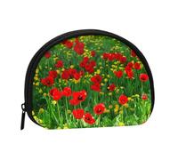 Borsa portaoggetti per assorbenti igienici per il trucco, piccola, con stampa di paesaggio di campi di papaveri rossi, portamonete per cosmetici da donna