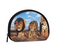 Borsa portaoggetti per assorbenti igienici per il trucco, piccola stampa con leone, leopardo e tigre che lottano per il cibo, portamonete per cosmetici da donna