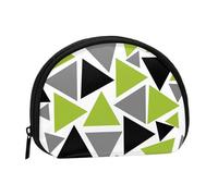 Borsa portaoggetti per assorbenti igienici, piccola, con motivo a triangoli casuali, verde lime, grigio, nero su bianco, portamonete per cosmetici da donna