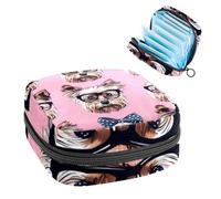 Borsa portaoggetti per assorbenti igienici, simpatici cuccioli di cani che indossano occhiali sfondo rosa, borsa portatile per assorbenti mestruali, per donne, scuola, ufficio