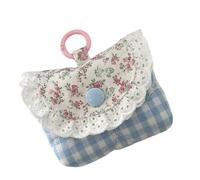 Borsa portaoggetti per cuffie per ragazze e donne borsa cambiamento cavo dati stampa floreale pizzo moneta pizzo cuffia stampa floreale cambiamento piccolo portafoglio, Griglia blu., Taglia unica