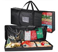 Borsa portaoggetti per decorazione dell'albero di Natale, 82 x 35 x 14 cm, organizer per carta da regalo con divisori regolabili, salvaspazio sotto il letto o nell'armadio, per organizzare la casa