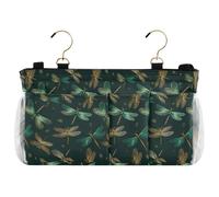 Borsa portaoggetti per letto, comodino, con libellula, verde, oro e nero, con tasche, organizer da appendere per letti a castello e ospedali, dormitori, sponde del letto riceventes para almacenar