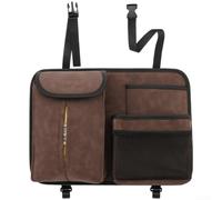 Borsa portaoggetti per sedile posteriore auto, in pelle scamosciata, porta fazzoletti, rete da appendere e cinturino con fibbia per l'installazione (marrone)