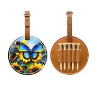 Borsa portaoggetti per tee da golf con girasole blu, farfalla marrone, facile da trasportare e più efficiente nel giocare a golf