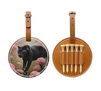 Borsa portaoggetti per tee da golf con stampa di Panther Tra i fiori rosa, solo per uomini, in poliuretano resistente, facile da trasportare, migliora l'esperienza di golf