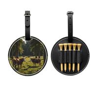 Borsa portaoggetti per tee da golf, per mucche, boschi, prateria, nera, multifunzionale, per uomini, materiale PU durevole