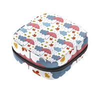 Borsa portaoggetti per tovaglioli igienici, borsa colorata con scarabocchio, rana, pesce, libellula, blu, borsa per il primo ciclo mestruale, per ragazze e donne, sacchetto per coppetta mestruale