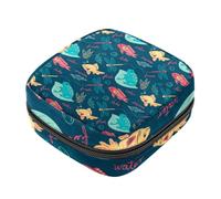 Borsa portaoggetti per tovaglioli igienici, borsa colorata con scarabocchio, rana, pesce, libellula, blu, borsa per il primo ciclo mestruale, per ragazze e donne, sacchetto per coppetta mestruale
