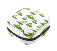 Borsa portaoggetti per tovaglioli igienici, motivo rane in stile cartone animato che giocano sulla foglia di loto per il primo periodo, borsa per ragazze e donne, sacchetto per coppette mestruali