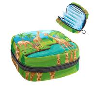 Borsa portaoggetti per tovaglioli igienici, tre giraffe bevono acqua di fiume tropicale all'aperto per il primo periodo borsa per ragazze e donne, sacchetto per coppette mestruali femminili borse per