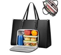 Borsa portapranzo 2 in 1 combinata, borsa per laptop da donna con scomparto per il pranzo isolato a tenuta stagna, valigetta in pelle PU di grande capacità da 15,6 pollici, borsa da lavoro con manico