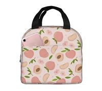 Borsa portapranzo a forma di fiore di pesca pastello, per donne e uomini, con graziosa stampa di pesche, contenitore termico con tasca a fronda, per lavoro, picnic, viaggi