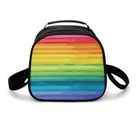 Borsa portapranzo a tracolla colorata a righe arcobaleno, piccola borsa termica per il pranzo, con tracolla regolabile, riutilizzabile, per lavoro, picnic, viaggi