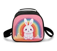 Borsa portapranzo a tracolla con coniglietto e arcobaleno, piccola borsa termica per il pranzo, con tracolla regolabile, riutilizzabile, per lavoro, picnic, viaggi