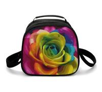 Borsa portapranzo a tracolla con fiori arcobaleno, piccola borsa termica per il pranzo, con tracolla regolabile, riutilizzabile, per lavoro, picnic, viaggi
