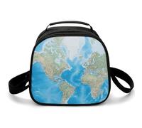 Borsa portapranzo a tracolla con mappa del mondo, isolata, piccola, con tracolla regolabile, riutilizzabile, per lavoro, picnic, viaggi