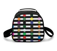 Borsa portapranzo a tracolla con motivo a pois arcobaleno a righe bianche e nere, piccola borsa termica per il pranzo, con tracolla regolabile, riutilizzabile, per lavoro, picnic, viaggi