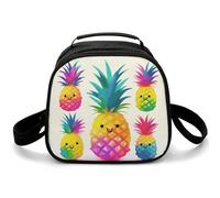 Borsa portapranzo a tracolla con motivo ananas arcobaleno, piccola borsa termica per il pranzo, con tracolla regolabile, riutilizzabile, per lavoro, picnic, viaggi