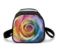 Borsa portapranzo a tracolla con motivo floreale con rosa arcobaleno, piccola borsa termica per il pranzo, con tracolla regolabile, riutilizzabile, per lavoro, picnic, viaggi