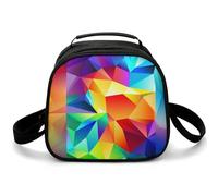 Borsa portapranzo a tracolla con motivo geometrico arcobaleno, piccola borsa termica per il pranzo, con tracolla regolabile, riutilizzabile, per lavoro, picnic, viaggi