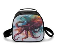 Borsa portapranzo astratta colorata a forma di polpo, isolata, piccola borsa per il pranzo, con tracolla regolabile, riutilizzabile, per lavoro, picnic, viaggi