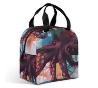 Borsa portapranzo astratta colorata a forma di polpo per adulti, a prova di perdite, isolata, con cerniera e tasche multiple, grande capacità, per ufficio, lavoro, picnic