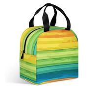 Borsa portapranzo colorata a righe arcobaleno per adulti, a prova di perdite, isolata, con cerniera e tasche multiple, grande capacità, per ufficio, lavoro, picnic