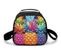 Borsa portapranzo colorata con ananas a tracolla, isolata, piccola borsa per il pranzo, con tracolla regolabile, riutilizzabile, per lavoro, picnic, viaggi