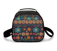Borsa portapranzo colorata con motivo lavorato a maglia, borsa termica piccola con tracolla regolabile, riutilizzabile, per lavoro, picnic, viaggi