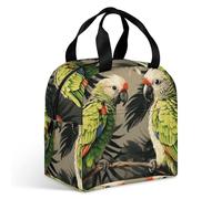 Borsa portapranzo con coppia di pappagalli, verde oliva, per adulti, a tenuta stagna, con cerniera e tasche multiple, grande capacità, per ufficio, lavoro, picnic