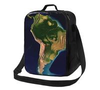 Borsa portapranzo con immagine satellitare del Sud America, per donne e uomini, riutilizzabile, isolata, a prova di perdite, con tracolla regolabile, graziosa borsa per il pranzo per adulti