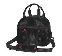 Borsa portapranzo con lupo dagli occhi rossi neri per uomini e donne, grande capacità, riutilizzabile, isolata, con tracolla regolabile, per adulti