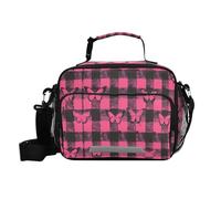 Borsa portapranzo con motivo a scacchi nero e rosa con farfalle per ragazze, borsa riutilizzabile per il pranzo con tracolla per infermiere palestra