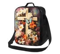 Borsa portapranzo con rami di fiori sulla croce, per donne e uomini, riutilizzabile, isolata, a prova di perdite, con tracolla regolabile, graziosa borsa per il pranzo per adulti