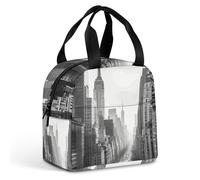 Borsa portapranzo New York nera e bianca per donne e uomini, borsa termica portatile con manico, a prova di perdite, riutilizzabile, per lavoro, picnic, viaggi