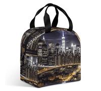 Borsa portapranzo New York Night per adulti, a prova di perdite, isolata, con cerniera e tasche multiple, grande capacità, per ufficio, lavoro, picnic