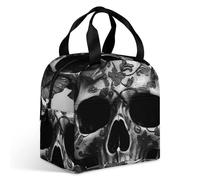 Borsa portapranzo per adulti, con teschio nero e rosa, isolata a tenuta stagna, con cerniera e tasche multiple, grande capacità, per ufficio, lavoro, picnic