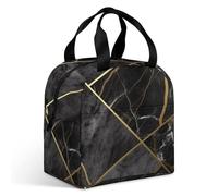 Borsa portapranzo per adulti, con texture in marmo nero, a tenuta stagna, isolata, con cerniera e tasche multiple, grande capacità, per ufficio, lavoro, picnic