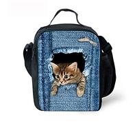 Borsa portapranzo per il rientro a scuola, in poliestere, resistente, isolata, riutilizzabile, motivo: animali 3D, Cute Pocket Cat, L