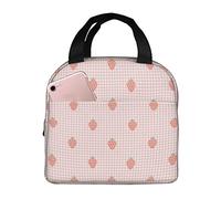 Borsa portapranzo retrò a righe rosa con fragole per donne e uomini, graziosa scatola termica per il pranzo con tasca a fronda per lavoro, picnic, viaggi